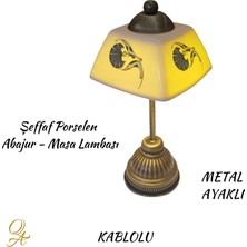 Qtahya Art Abajur-Masa ve Gece Lambası-Dekoratif-El Yapımı-Şeffaf Porselen Şapkalı-Kablolu