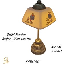 Qtahya Art Abajur-Masa ve Gece Lambası-Dekoratif-El Yapımı-Şeffaf Porselen Şapkalı-Kablolu