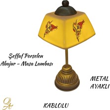 Qtahya Art Abajur-Masa ve Gece Lambası-Dekoratif-El Yapımı-Şeffaf Porselen Şapkalı-Kablolu