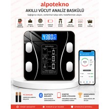 Alpotekno Akıllı Bluetooth Baskül Dijital Vücut Analiz Tartısı Yağ Kas Su Ölçerli LCD Ekran 180 kg