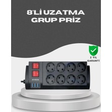Epilons Akım Korumalı 8’li Priz 3 Usb’li Uzatma Kablosu Isıya Dayanıklı 2 Metre