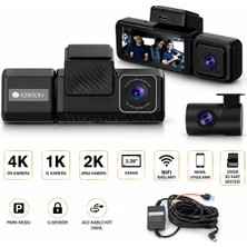 Belirtilmemiş Edison ED412 3 Kameralı 4K + 1k + 2k Wifi Araç Kamerası | 3.39" Ekran | Acc Kablo Kiti Dahil