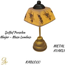 Qtahya Art Abajur-Masa ve Gece Lambası-Dekoratif-El Yapımı-Şeffaf Porselen Şapkalı-Kablolu