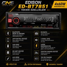 Belirtilmemiş Edison ED-BT7851 Bluetooth USB Sd App Kontrollü 4X60W Oto Teyp
