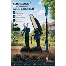 SCHUTZENGER Şarjlı Dal Budama Makası 30MM Dal Budama Testeresi Zinçirli 15CM 2  mt Teleskopik Kol 8120RN Mavi Bahçe Seti