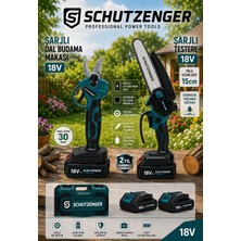 SCHUTZENGER Şarjlı Dal Budama Makası ve Zincirli Testere Seti 2 Akülü 15 cm Otomatik Yağlamalı 30 mm Kesim Mavi 661A