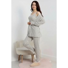 Marvelas Kadın 3'lü Viskoz Pijama Takımı Atlet Ceket ve Pamuklu Pijama Altı Rahat Kesim Ev Giyim