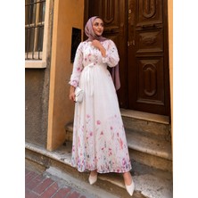 Efulim Womens Çiçek Desenli  Modal Tül Şifon Elbise
