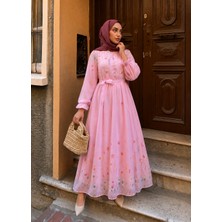 Efulim Womens Çiçek Desenli  Modal Tül Şifon Elbise