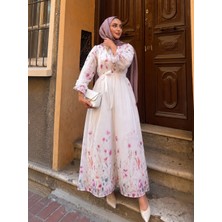 Efulim Womens Çiçek Desenli  Modal Tül Şifon Elbise
