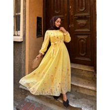 Efulim Womens Çiçek Desenli  Modal Tül Şifon Elbise