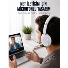 Hayat Store Bluetooth 5.0 Beyaz Kulak Üstü Kablosuz Kulaklık Mikrofonlu Rgb Aydınlatmalı - Lisinya