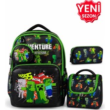Alanç Gift Premium Erkek Çocuk Suya Dayanıklı İlkokul Çantası Termal Beslenme, Kalemlik ve Cüzdan Aksesuarlı