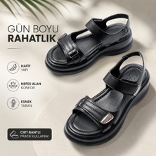 Erdem Store Cırt Bantlı Kadın Sandalet Hakiki Cilt Deri Ortopedik Yüksek Taban Günlük Rahat Anatomik Yazlık