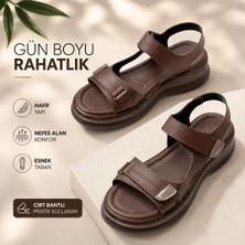 Erdem Store Cırt Bantlı Kadın Sandalet Hakiki Cilt Deri Ortopedik Yüksek Taban Günlük Rahat Anatomik Yazlık