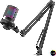 ForWhat Büro Ev Ofis Podcast Için 192KHZ 24BIT Typec Siyah Rgb Ayar Masa Kolu Mikrofon Seti