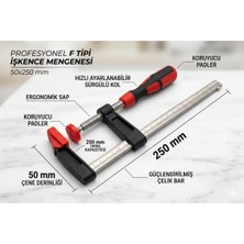 Buççin Online Mağaza Profesyonel F Tipi Işkence Mengenesi 50X250 mm - Ergonomik Saplı Marangoz Sıkıştırma Aleti