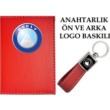 Mikasso Geely Logolu Kırmızı Ruhsat Kabı ve Geely Logolu Anahtarlık