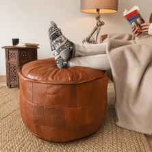 Ottoman Pouffe Hakiki Kuzu Derisi El Yapımı Bohem Puf Yer Ayak Uzatma Minderi 60X40CM(DOLGUSUZ Gönderilecektir)