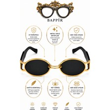 Bappir Uv Korumalı Siyah Çerçeve Oval Metal Çerçeve Kadın Güneş Gözlüğü