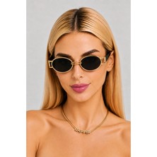 Bappir Oval Metal Çerçeve Kadın Güneş Gözlüğü Uv Korumalı Siyah Çerçeve