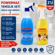 Powermax 2'li Güçlü Temizlik Seti 1000 ml x 2 – Banyo Kireç & Pas Sökücü + Yağ ve Kir Sökücü Sprey Toplam 2000 ml