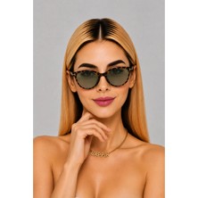 Bappir Cat Tokalı Model Yeni Sezon Hafif Çerçeve Uv Korumalı Kadın Güneş Gözlüğü Leopar Çerçeve Yeşil Cam