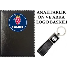 Mikasso Saab Logolu Siyah Ruhsat Kabı ve Saab Logolu Anahtarlık