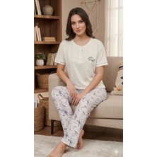Bursa Pijama Kadın Kısa Kol Altı Uzun Çiçek Desen Ring Viskon Pijama Takımı
