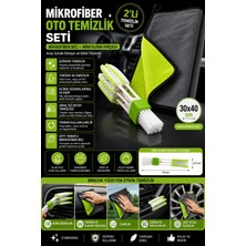 Mikasso Oto Temizlik Seti Ithal 1. Kalite Mikrofiber 30X40 Kurulama Bezi ve Mini Klima Izgara Temizleme Fırç