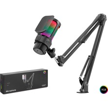 ForWhat Büro Ev Ofis Hediyesi Için 192KHZ 24BIT Typec Siyah Boom Kolu Rgb Mikrofon Seti