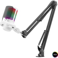 ForWhat Büro Ev Ofis Podcast Için 192KHZ 24BIT Typec Beyaz Boom Kolu Rgb Mikrofon Seti