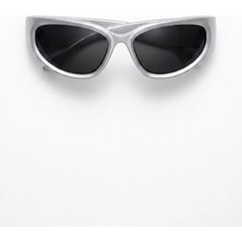Bappir Zayra Gri Çerçeve Dar Oval Cat-Eye Güneş Gözlüğü – Siyah Lens – UV400 – Parlak Plastik