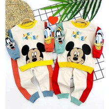 Veraura Lifestyle 9-12-18-24 Ay Mickey ve Arkadaşları Desenli Uzun Kollu Sweat 2li Kız Erkek Bebek Takımı Mavi