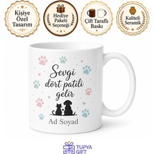 Tupya Gift Isme Özel Evcil Hayvan Adı Yazılı Kupa Bardak Pati Desenli Hediye