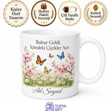 Tupya Gift Bahar Insanı Çiçek Açan Dal Kelebek Papatya Tarlası Ilkbahar Neşesi Porselen Kupa Hediye Bardak