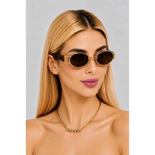 Bappir Oval Metal Çerçeve Kadın Güneş Gözlüğü Uv Korumalı Kahve Çerçeve