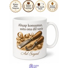 Tupya Gift Ahşap Oymacılığı Ustalarına Özel Talaş Kokulu El Emeği Kahve Kupası Hediye Bardak