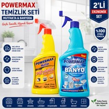Powermax Mutfak & Banyo Temizlik Seti 2'li – Yağ Çözücü + Banyo Kireç ve Pas Temizleyici 750 ml x 2