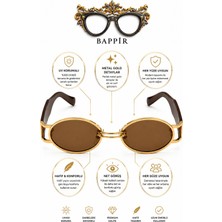 Bappir Uv Korumalı Siyah Çerçeve Oval Metal Çerçeve Kadın Güneş Gözlüğü Kahve Çerçeve