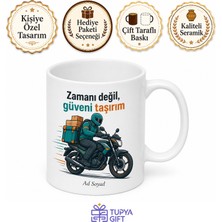 Tupya Gift Kuryeye Hediye Paket Taşıma Motosiklet Teslimat Süresi Temalı Baskılı Porselen Kupa Bardak