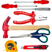 Buççin Online Mağaza 8 Pcs Her Evde Olması Gereken El Aleti Kiti Pense,kontrolkalemi Yıldız Düz, Metre,makas,çekiç