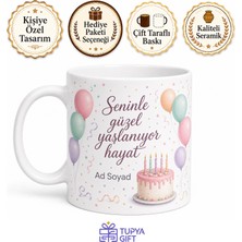Tupya Gift Yaş Doğum Günü Baskılı Porselen Kupa Bardak Hediyelik Doğum Günü Hediyesi