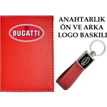 Mikasso Bugattı Logolu Kırmızı Ruhsat Kabı ve Bugattı Logolu Anahtarlık