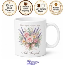 Tupya Gift Mutfak Rafı Güzelliği Renkli Çiçek Buketi Pastel Kupa Bardak Hediye