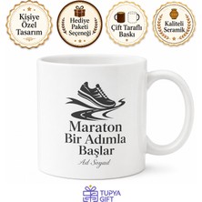 Tupya Gift Maraton Bir Adımla Başlar Yazılı Baskılı Kupa Bardak Motivasyon Hediye
