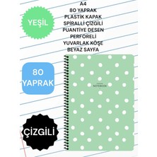 Keskin Color A4 80 Yaprak Plastik Kapak Spiralli Çizgili Puantiye Desen Perforeli Yuvarlak Köşe Beyaz Sayfa