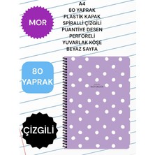 Keskin Color A4 80 Yaprak Plastik Kapak Spiralli Çizgili Puantiye Desen Perforeli Yuvarlak Köşe Beyaz Sayfa