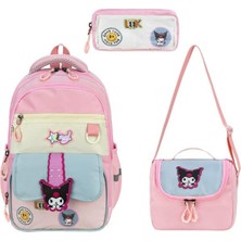 Baginn Kız Çocuk 3'lü Takım Ilkokul Çantası 40*30 cm Beslenme Çantası Kalem Kutusu Ortopedik Ilkokul Çanta