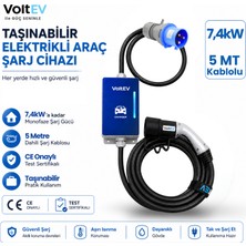 VoltEV NEO 7,4kW Taşınabilir Elektrikli Araç Şarj Cihazı | 5 Metre Kablolu | Monofaze | CE Belgeli
